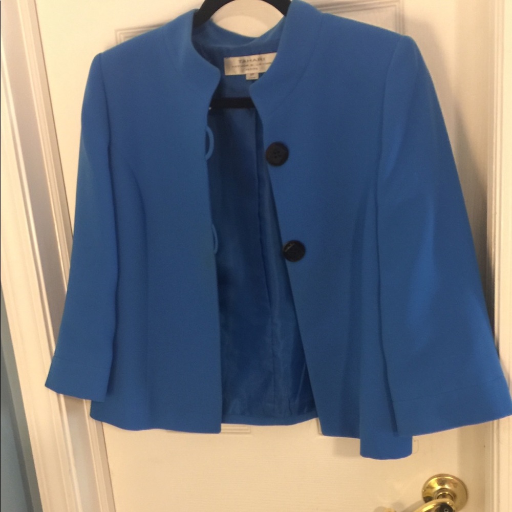 Tahari Solid Blue 2 Button Blazer Jacket 8P
